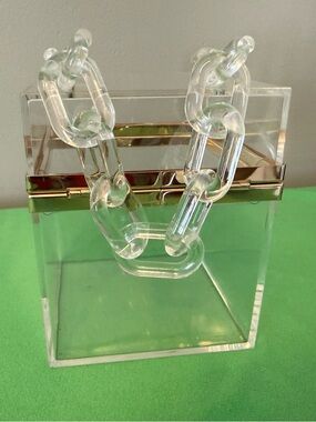Clear Acrylic Chain Strap Box Bag with Gold Trim